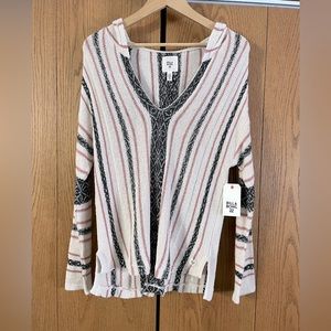 Billabong stripped poncho hoodie. Cream/black/red coloring. Size lg